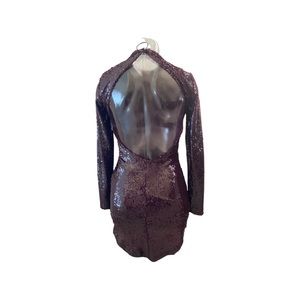 FASHION NOVA Super Sexy Maroon Sequin long sleeve backless dress.